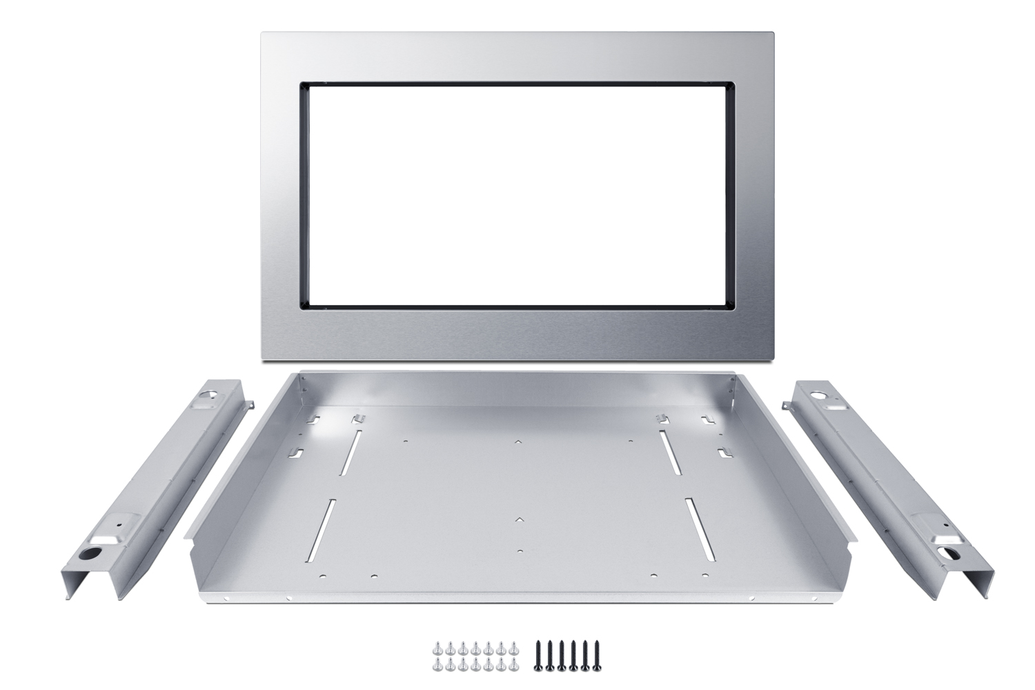 Trim kit with frame, base, rails, and screws to install model SMBI27 into 30